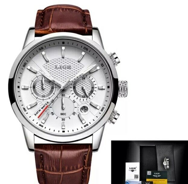 Mens Luxury Leather Chronograph Sport Automatic Quartz Wristwatch Gift Ideas