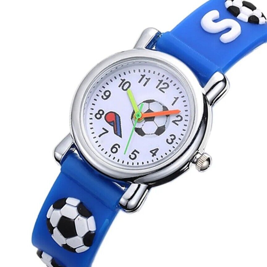 Kids Football Design Watch 3D Soccer Girls Boys Sports Wristwatch Gift Set Ideas