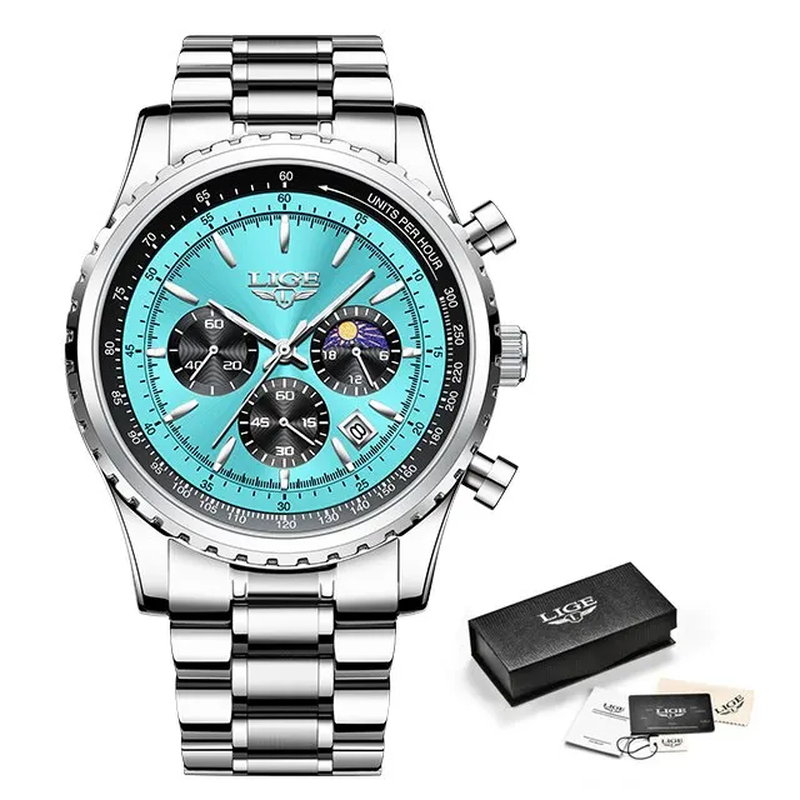 Luxury Men's Quartz Watch with Date Chronograph and Luminous Waterproof Features