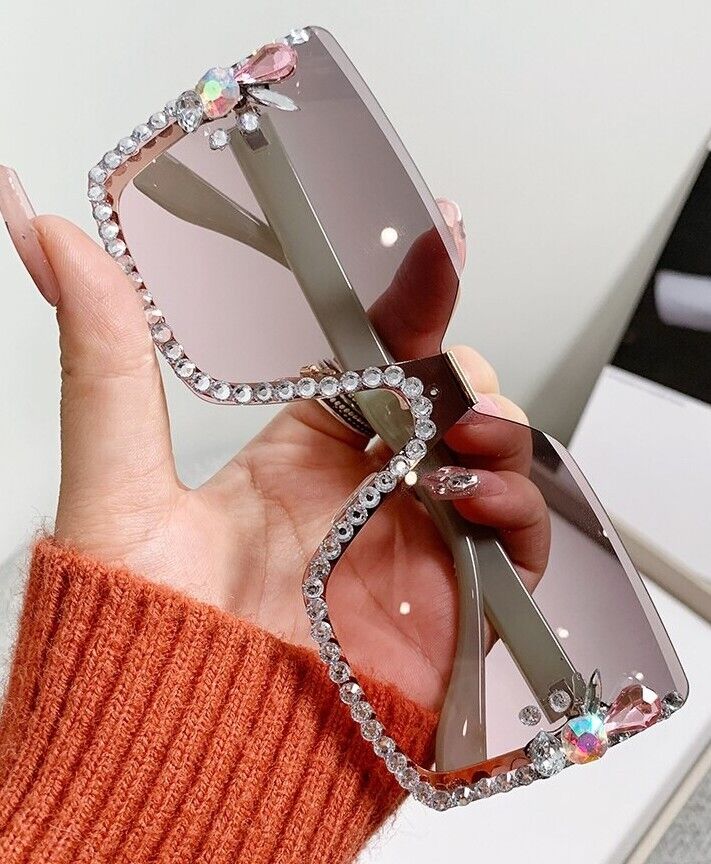 Womens Sunglasses Bling Rhinestone Diamond Square Outdoor Oversized Fashion