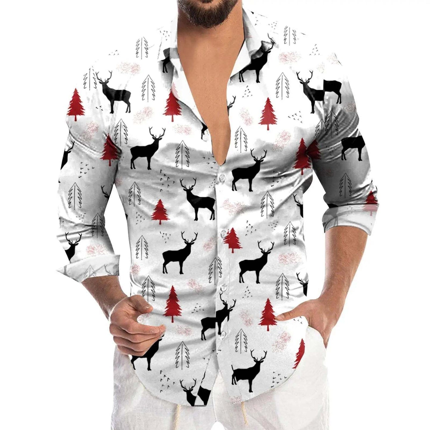 Men's Christmas Fashion Shirts 13 Designs Xmas Santa Reindeer Tops Festive Wear