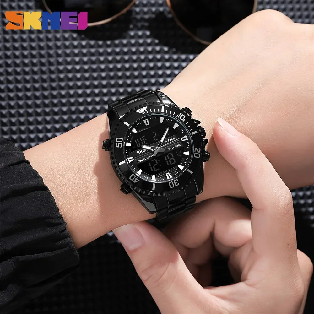 Alarm Mens Watch Waterproof Stainless Steel Relogio Masculino Dual Display Watch