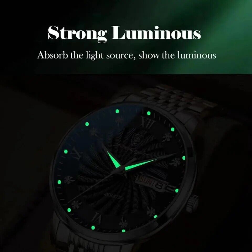 Mens Watch Stainless Steel Luxury Waterproof Wristwatch Luminous Quartz UK Stock