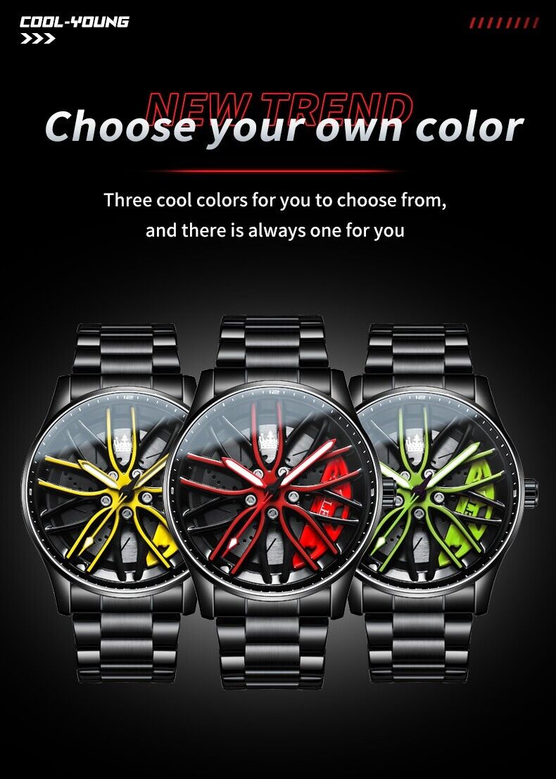 Mens Luxury Watch Waterproof Luminous Fashion Wristwatch Car Wheel Hub Design