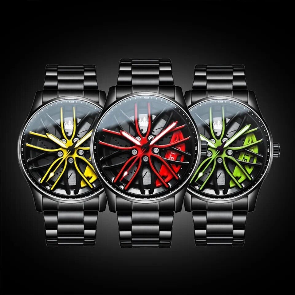 Mens Luxury Watch Waterproof Luminous Fashion Wristwatch Car Wheel Hub Design