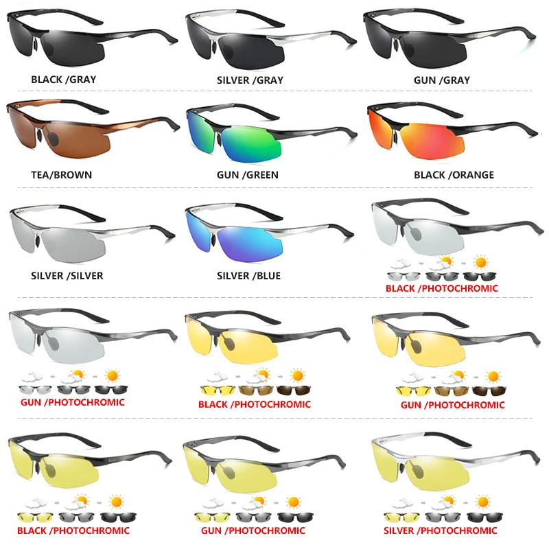 Aluminum HD Polarized Photochromic Sunglasses Men Driving Sun Glasses Male