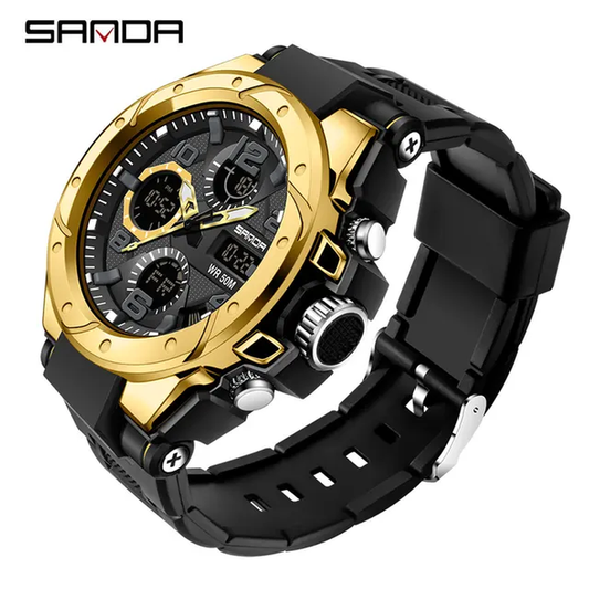 Mens Dual Display Watch Military Sports Watch LED Digital Quartz Waterproof