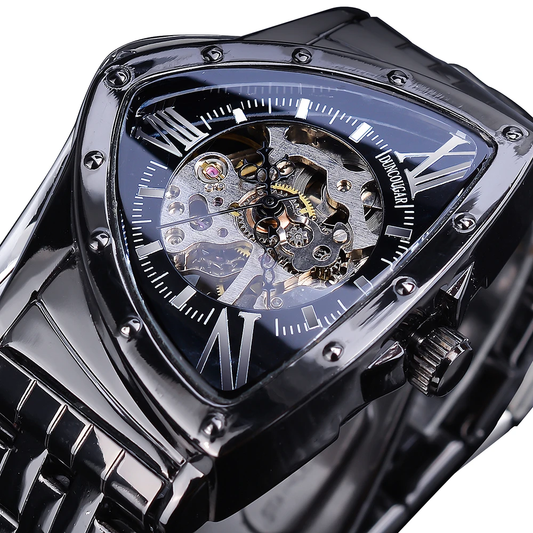 Triangle Skeleton Black Automatic Watch Stainless Steel Men Business Sport Irreg