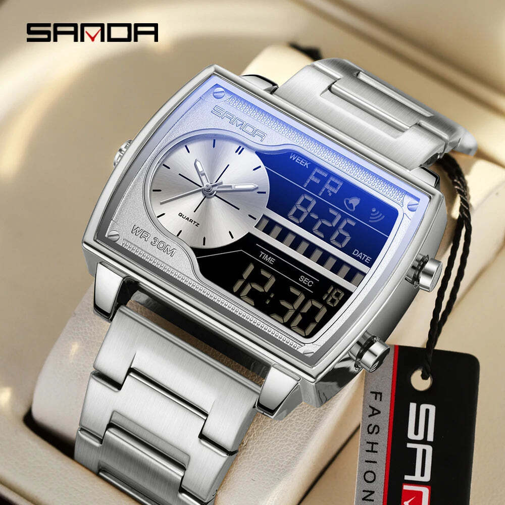 Mens Sports DualDisplay Wristwatch Digital Analog Waterproof Quartz Luxury Watch