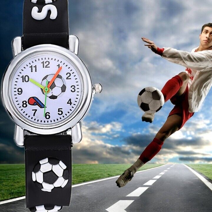 Kids Football Design Watch 3D Soccer Girls Boys Sports Wristwatch Gift Set Ideas