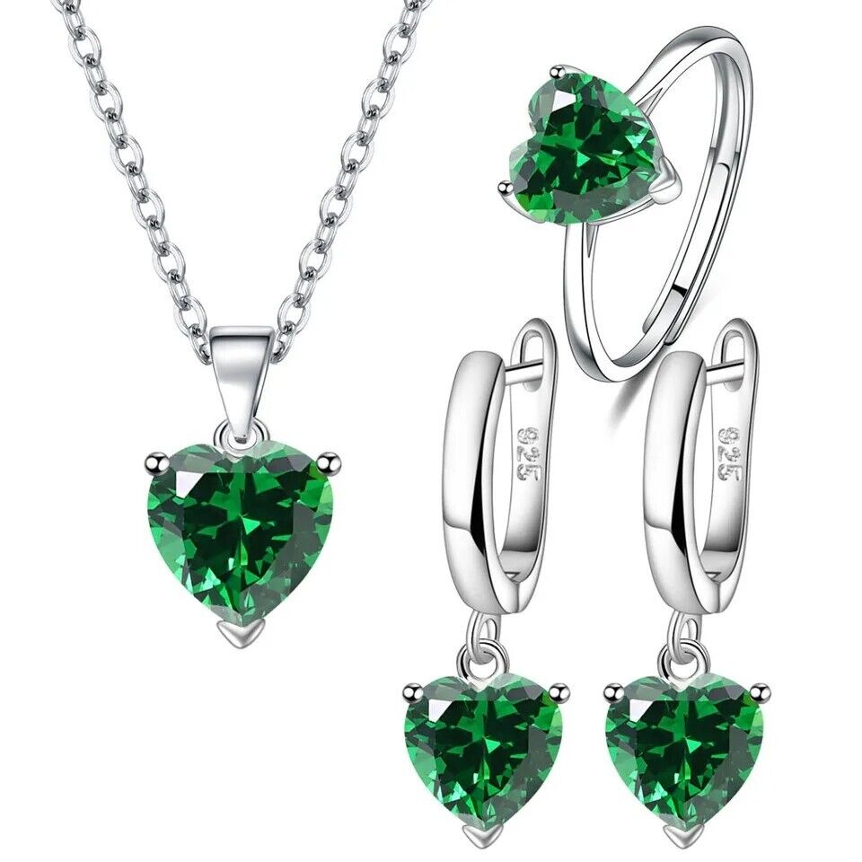 Jewellery Set Ladies Women's Girls Fashion Heart Earrings Ring Necklace Gift Set