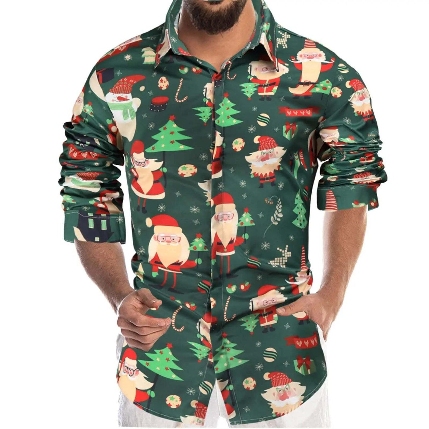 Men's Christmas Fashion Shirts 13 Designs Xmas Santa Reindeer Tops Festive Wear