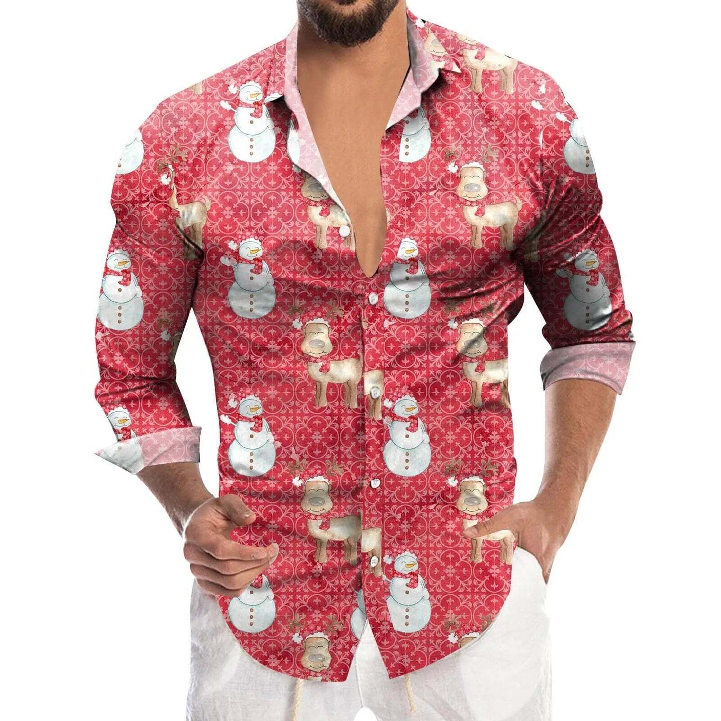 Men's Christmas Fashion Shirts 13 Designs Xmas Santa Reindeer Tops Festive Wear