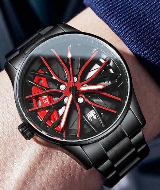 Mens Luxury Watch Waterproof Luminous Fashion Wristwatch Car Wheel Hub Design