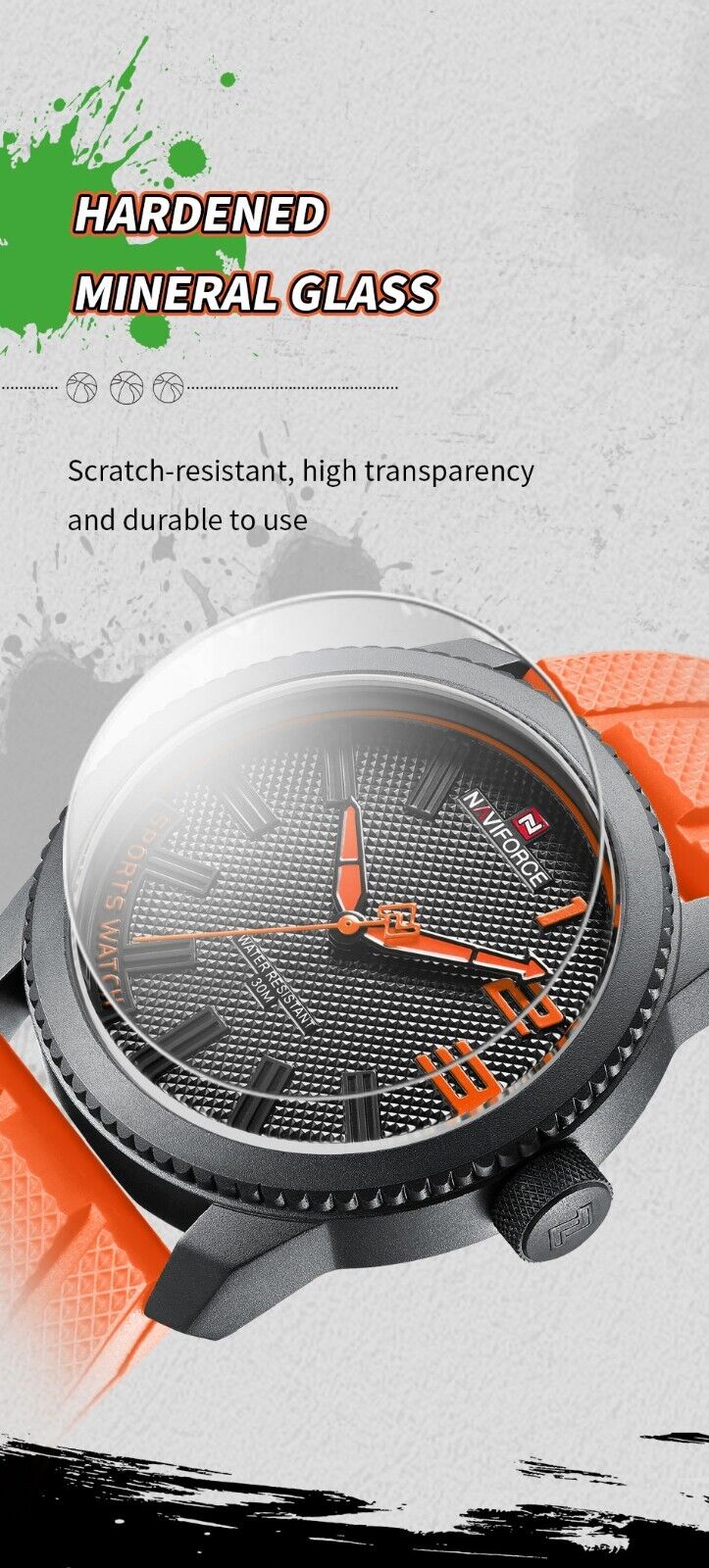 Men's Luxury Sports Style Fashion Watch Waterproof Quartz Silicone Strap ORANGE