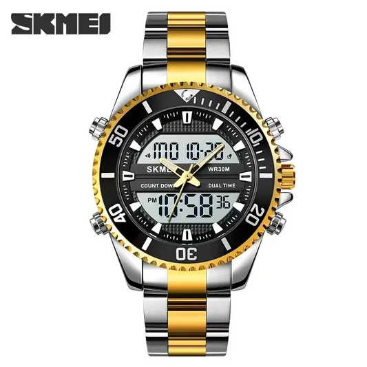 Alarm Mens Watch Waterproof Stainless Steel Relogio Masculino Dual Display Watch