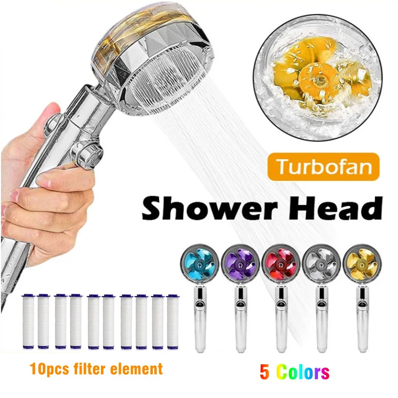 Adjustable High-Pressure Turbo Fan Shower Head 360 Degree Filter Water Saving