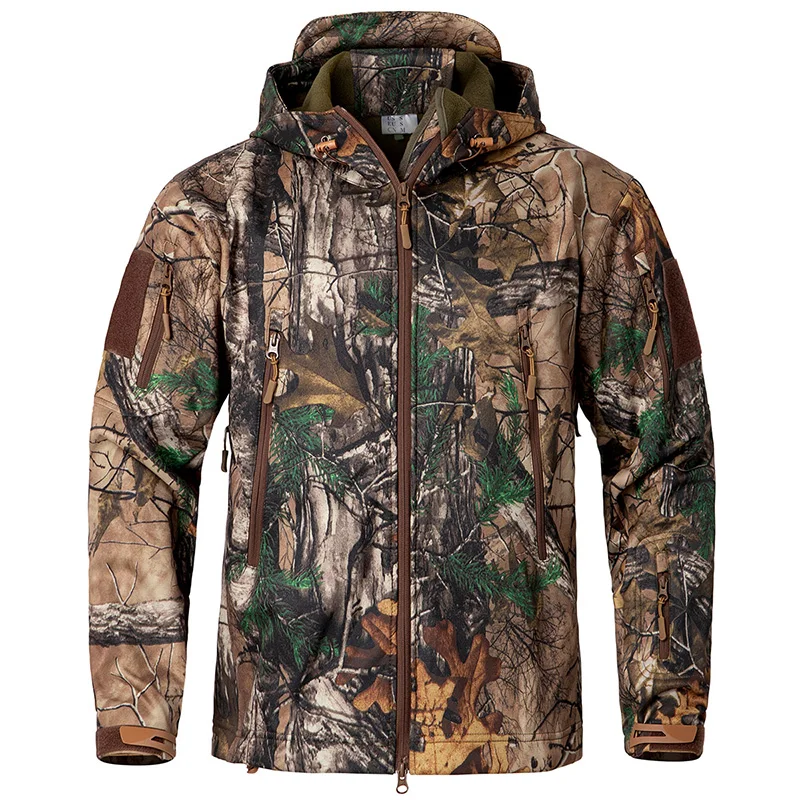 Camouflage Soft Jacket Waterproof Shell Tactical Warm Fleece Lining Camo Coat