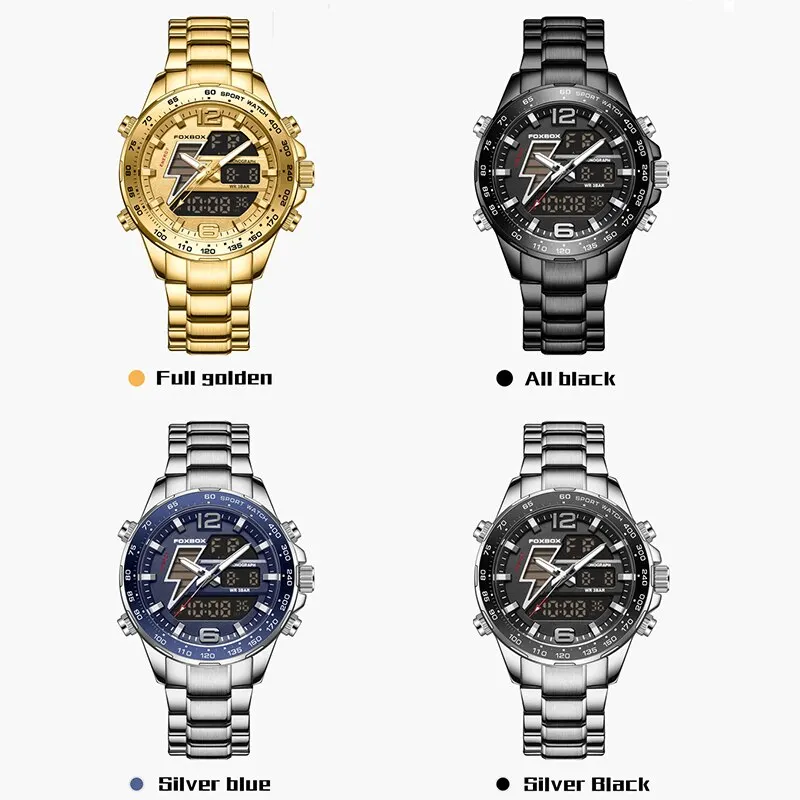 4 Dual Display Chronograph Watch Men Luxury Fashion Waterproof Sport Military Qu