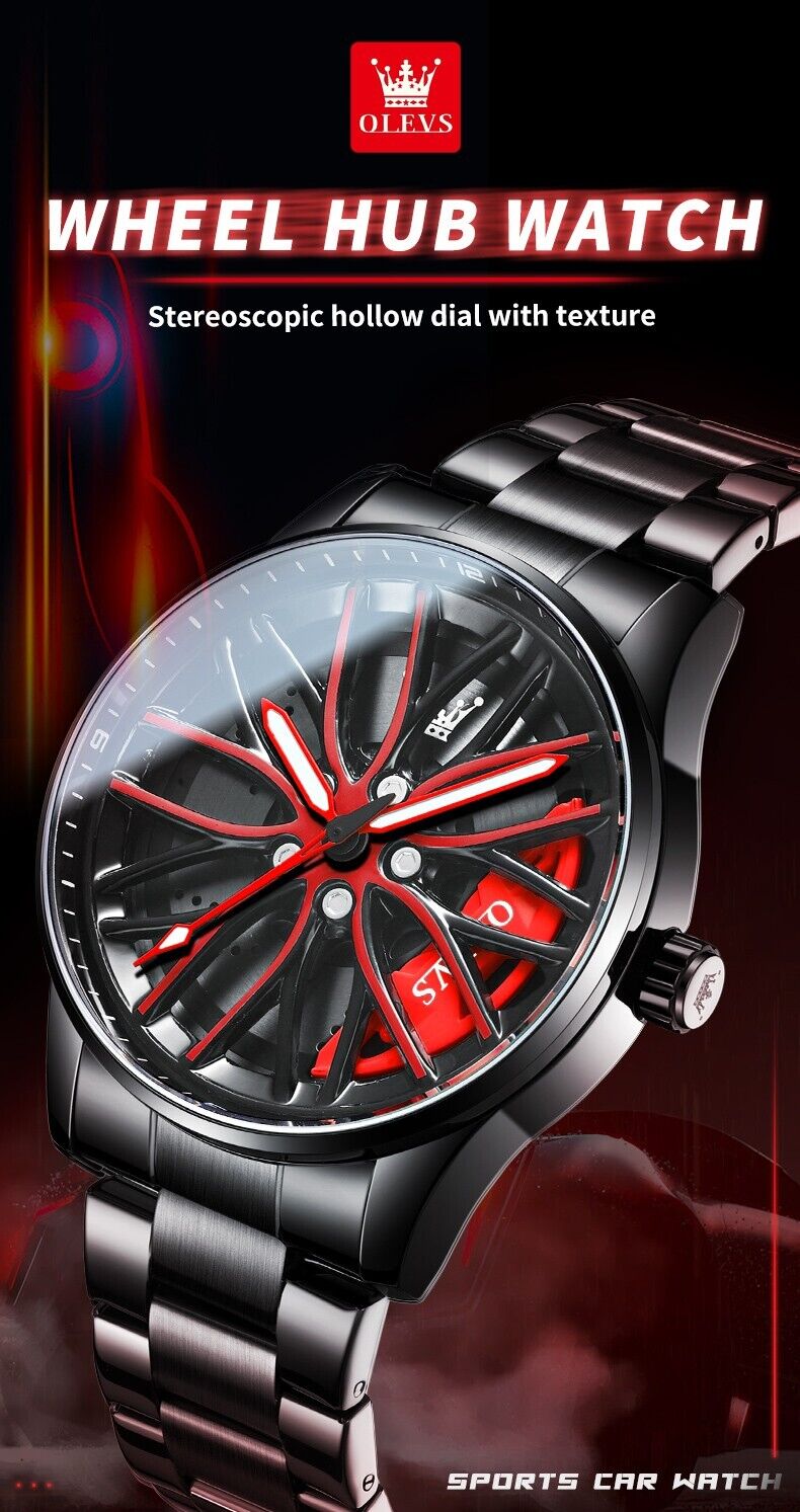 Mens Luxury Watch Waterproof Luminous Fashion Wristwatch Car Wheel Hub Design