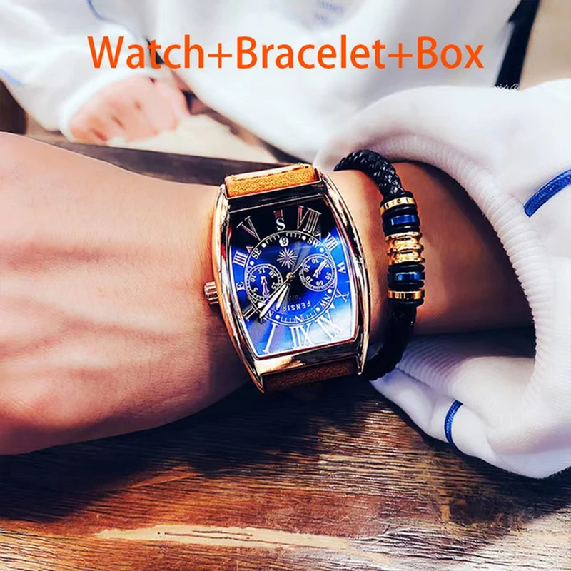 Mens Automatic Watch Mechanical Leather Band Date Sports Self-winding Wristwatch