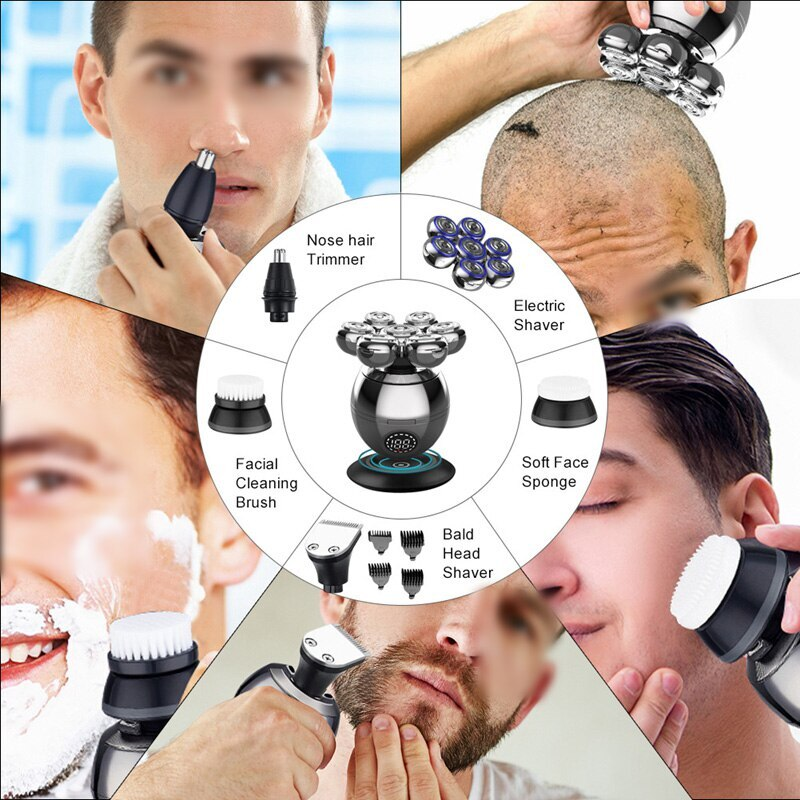 Bald Head Electric Shaver 7D Floating Cutter Head Base Charging Portable Men Bea