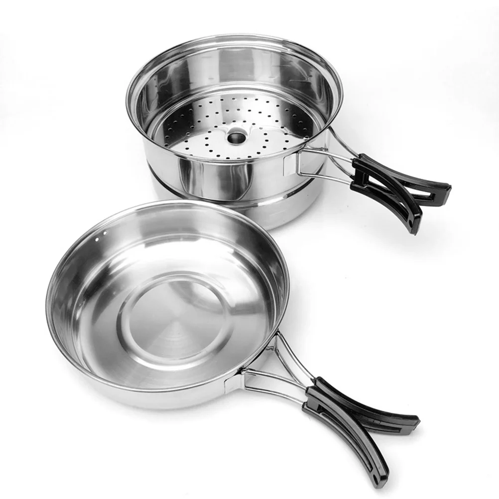 1 Set 3Pcs Stainless Steel Outdoor Camping Picnic Pot Cookware Picnic Pan Set Co