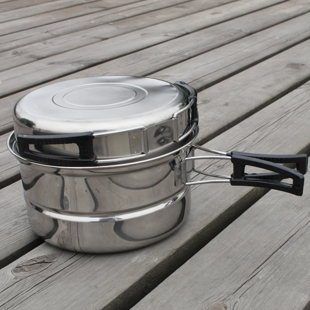 1 Set 3Pcs Stainless Steel Outdoor Camping Picnic Pot Cookware Picnic Pan Set Co