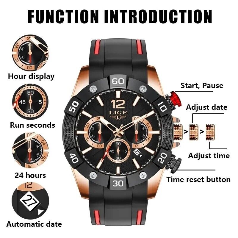 Mens Luxury Wrist Watch Soft Silicone Stop Watch Luminous Date Waterproof