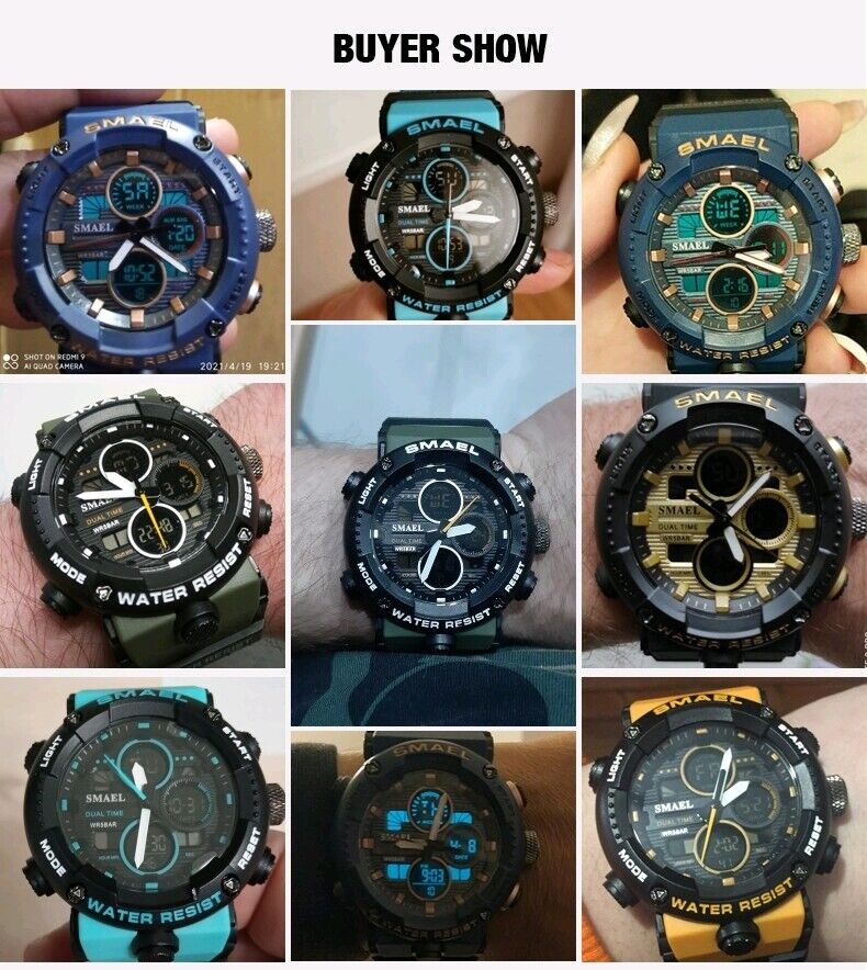 SMAEL Mens Military Watch Waterproof Quartz Analog Digital Sports Wrist Watches