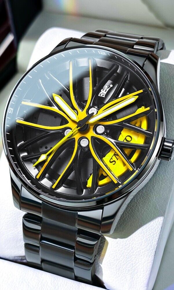 Mens Luxury Watch Waterproof Luminous Fashion Wristwatch Car Wheel Hub Design