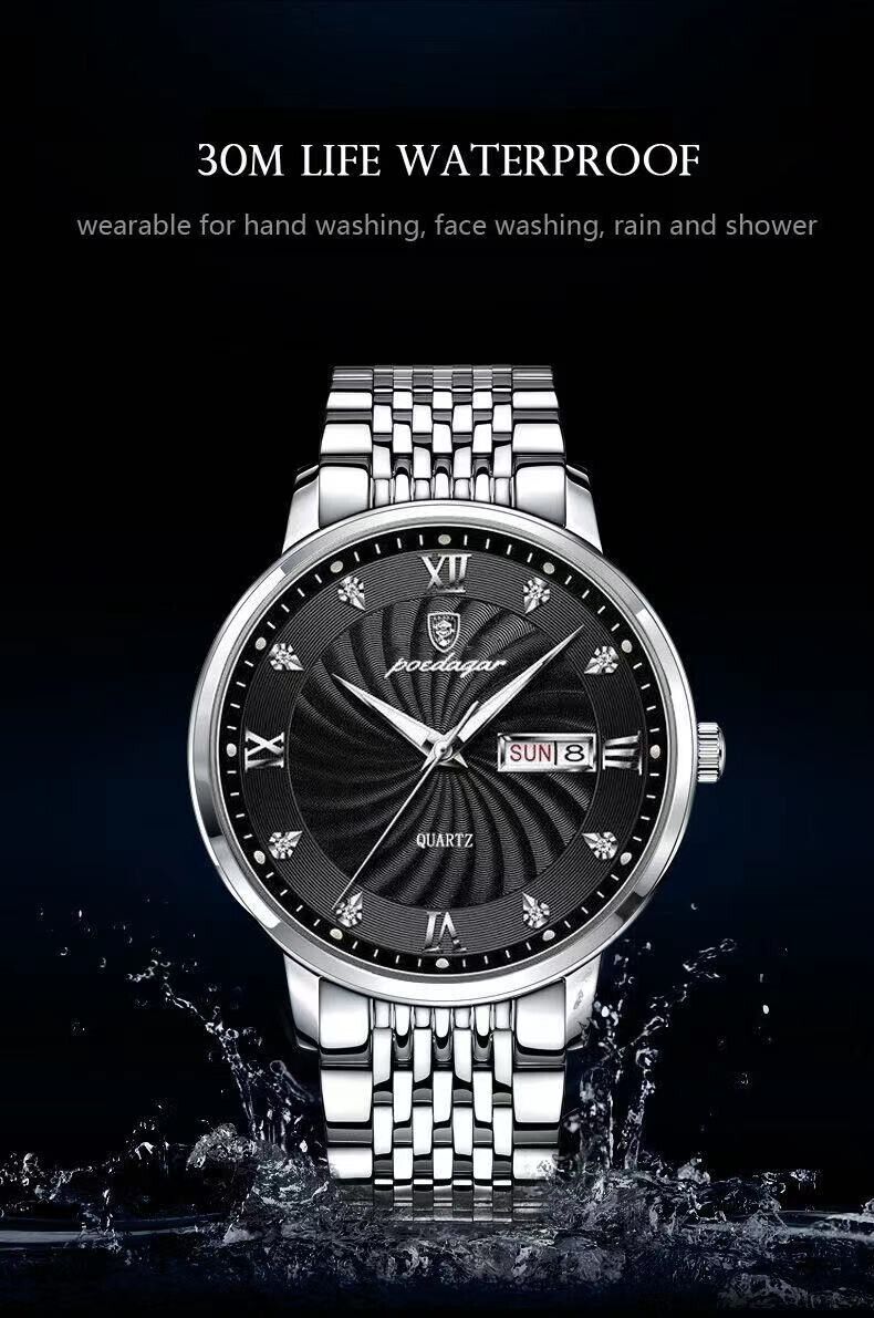 Mens Watch Stainless Steel Luxury Waterproof Wristwatch Luminous Quartz UK Stock