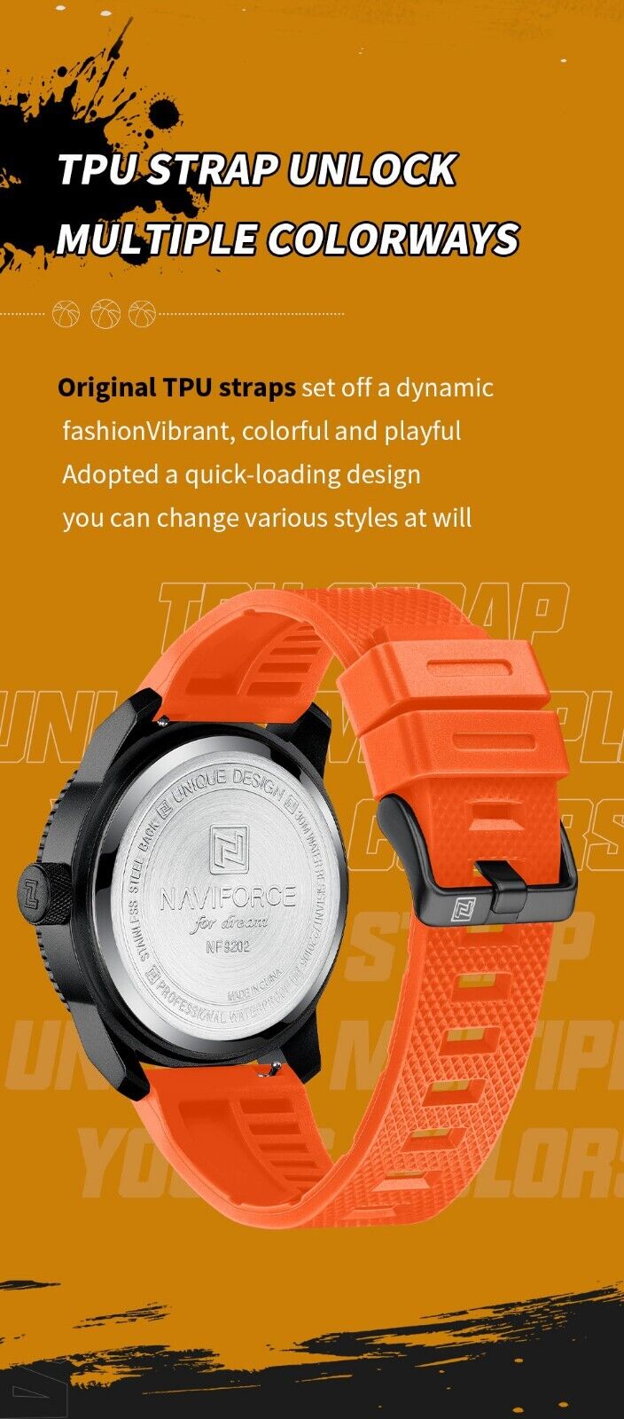 Men's Luxury Sports Style Fashion Watch Waterproof Quartz Silicone Strap ORANGE