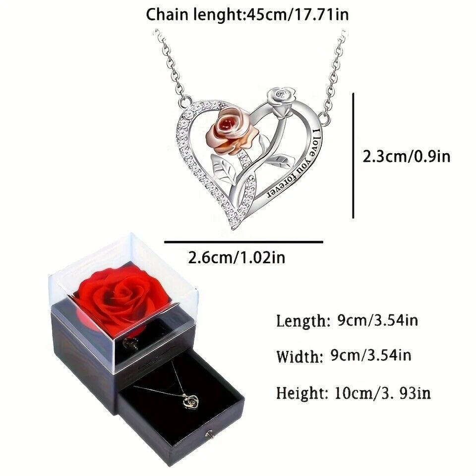 Jewellery Gift Box Set Ladies Women's Girls Silver & Rose Heart Fashion Necklace