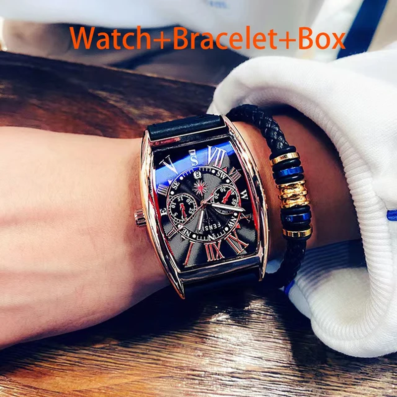 Mens Automatic Watch Mechanical Leather Band Date Sports Self-winding Wristwatch