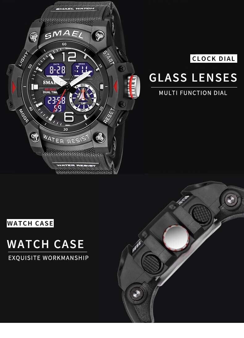 SMAEL Mens Sports Watch Waterproof Quartz Analog Digital Military Wrist Watches