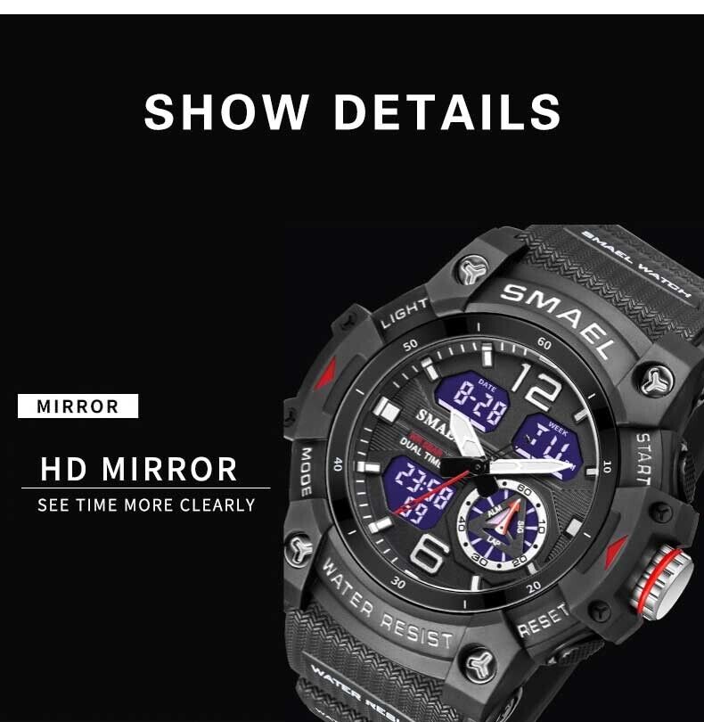 SMAEL Mens Sports Watch Waterproof Quartz Analog Digital Military Wrist Watches