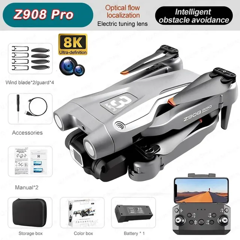 Z908 Promax Drone Professional 8K HD Dual Camera 5G WIFI Optical Flow Obstacle