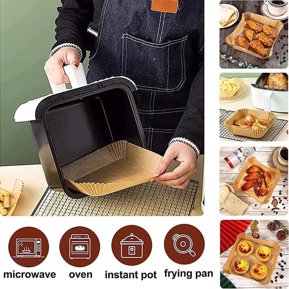 Air Fryer Disposable Liners 20cm Large Square Paper 100PCS Non-Stick Air Fryer