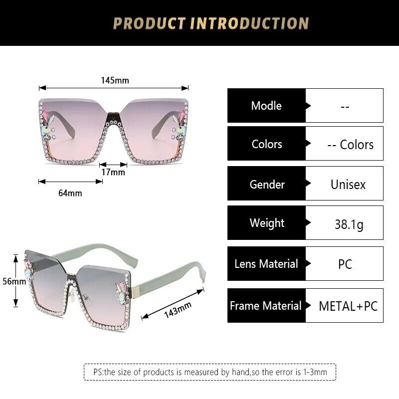 Womens Sunglasses Bling Rhinestone Diamond Square Outdoor Oversized Fashion