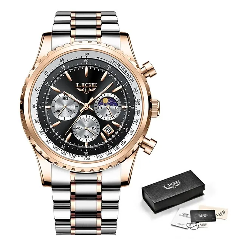 Luxury Men's Quartz Watch with Date Chronograph and Luminous Waterproof Features