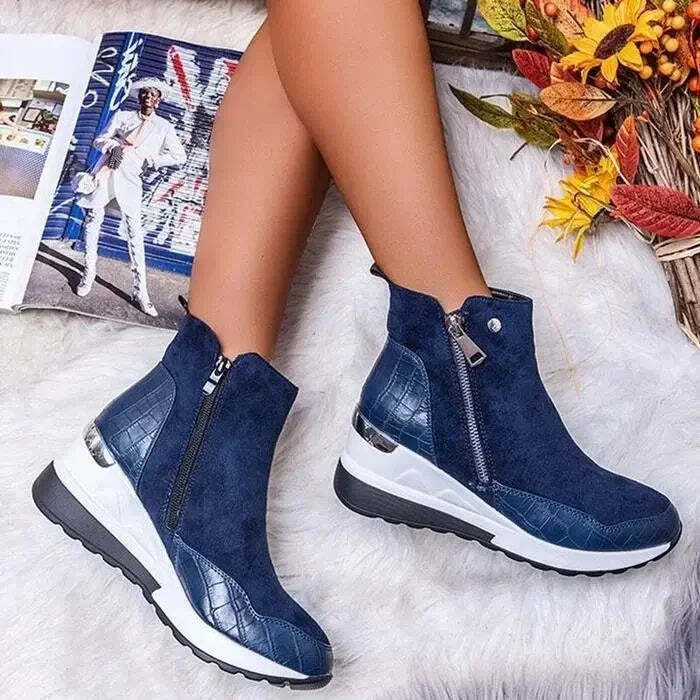 Womens Ankle Boots Wedge Platform Heel Chunky Ladies High Top Ankle Fashion 2024