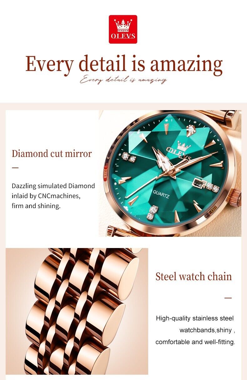 Womens Watches Luxury Fashion Design Rose Gold Blue Stainless Steel Waterproof