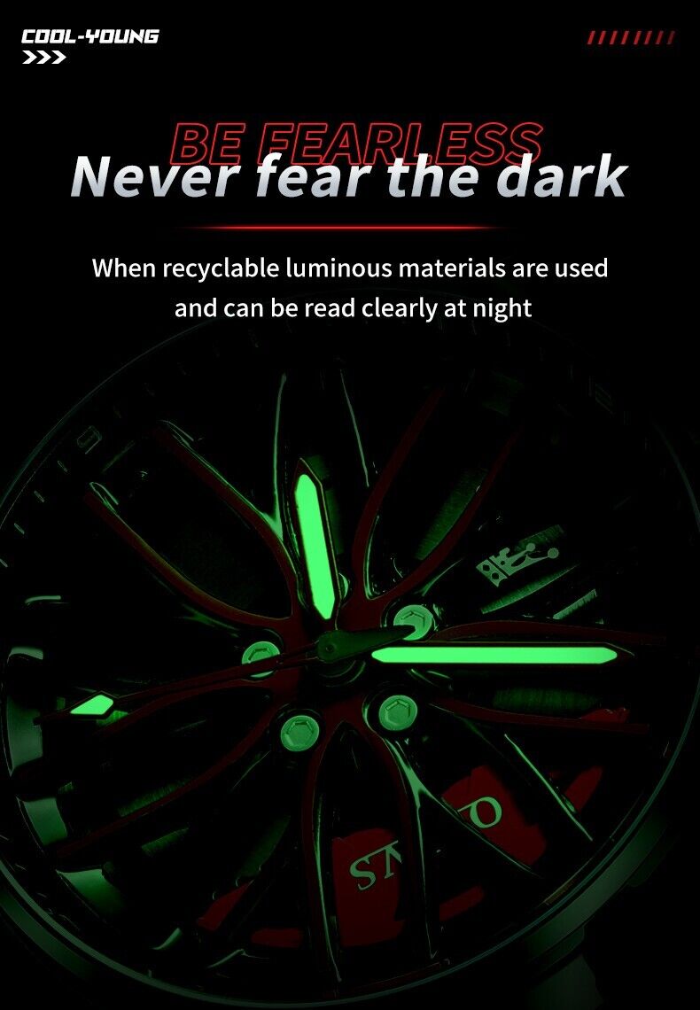 Mens Luxury Watch Waterproof Luminous Fashion Wristwatch Car Wheel Hub Design