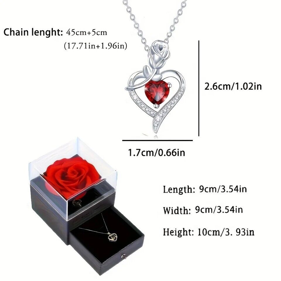 Jewellery Gift Box Set Ladies Women's Girls Rose And Heart Ruby Fashion Necklace