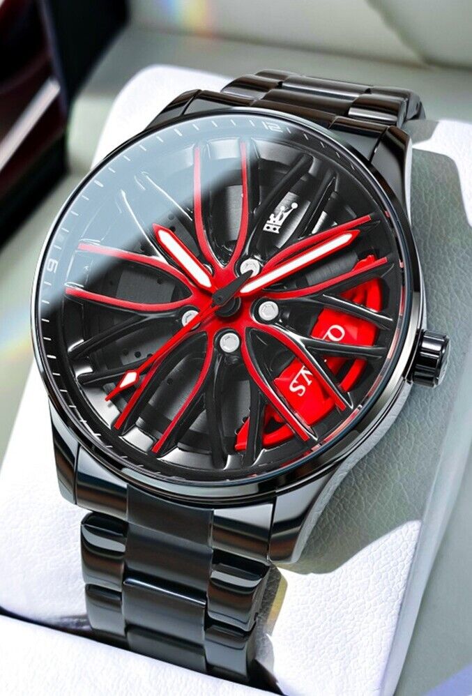 Mens Luxury Watch Waterproof Luminous Fashion Wristwatch Car Wheel Hub Design