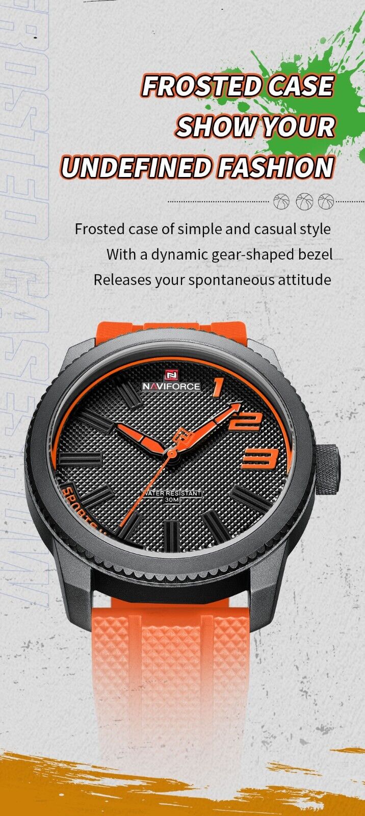 Men's Luxury Sports Style Fashion Watch Waterproof Quartz Silicone Strap ORANGE