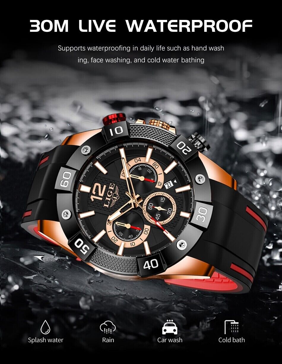 Mens Luxury Wrist Watch Soft Silicone Stop Watch Luminous Date Waterproof