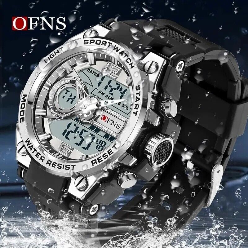 Mens Digital Watches Dual Analogue Waterproof Fashion Sports Wrist Watch LED