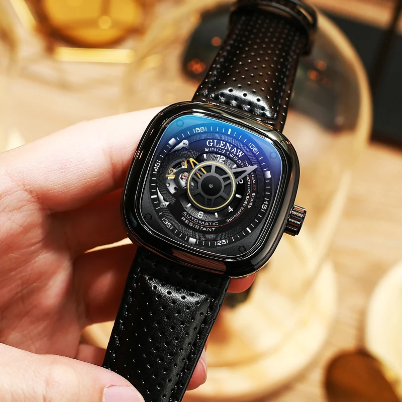 Luxury Men Wristwatch Automatic Mechanical Wristwatch Skeleton Design Waterproof
